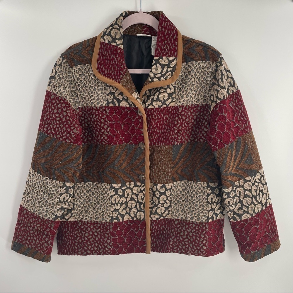 White Stag Vintage Animal Print Burnout Brocade Tapestry Button Up Blazer Jacket